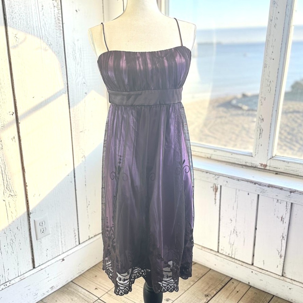 Vintage Babydoll Dress 16 Purple Black Mesh Embroidered Witchy Goth Prom Formal